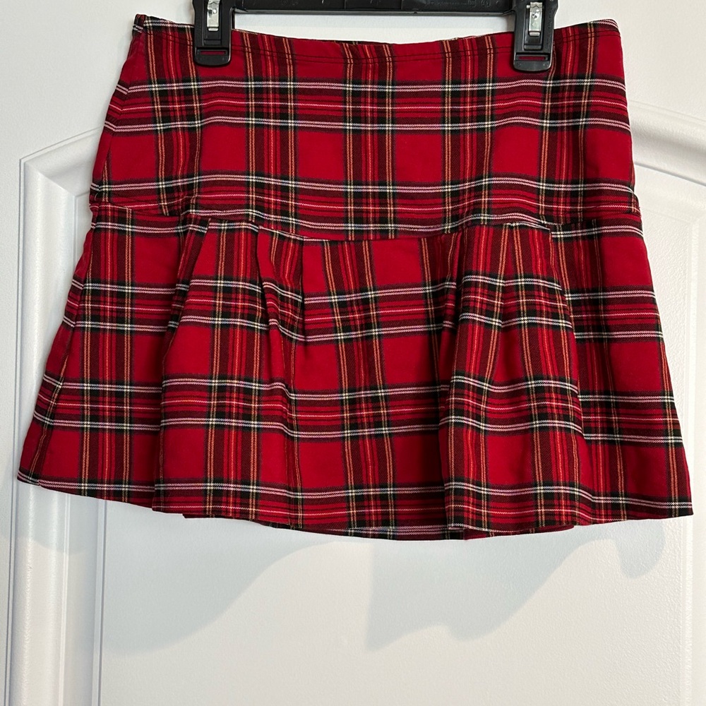 Red and Black Plaid Skater Skirt that Stretches